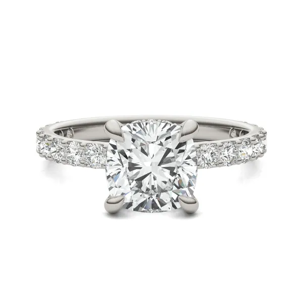 Cushion Custom Hidden Halo Bold 3/4 Eternity Engagement Ring